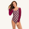 woodlike ocean full suit with long sleeves in berry and print color. One suit with regenerated Italian fabric with 50+ protection front view